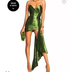 green metallic retrofete dress with drape